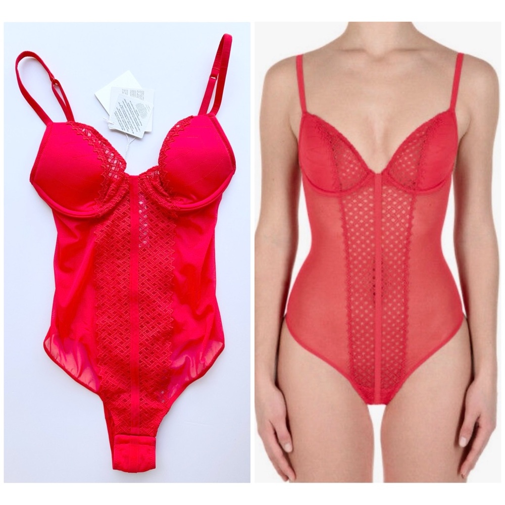 LA PERLA Greta Padded Underwire Lace-Trim Bodysuit NWT
